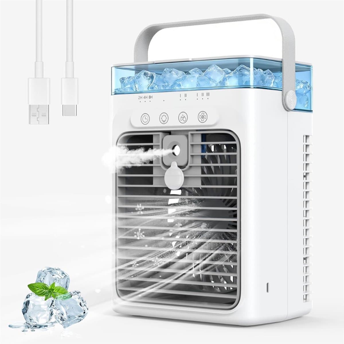 SNJY® Mobiele Airco Zonder Afvoer - Mobiele Airco voor Slaapkamer - Luchtkoeler - Aircooler - 2 Bevochtigingsniveaus - 3 Windsnelheden - 1L - Wit/Grijs