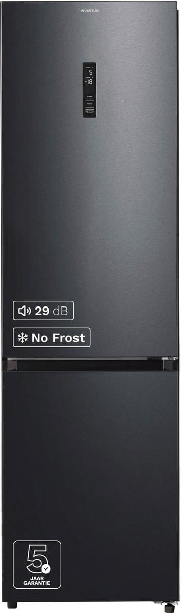 Inventum KV2010B No Frost energiezuinige koel-vriescombinatie - 201 cm hoog - 378 liter - Zeer stil: 29 dB - Superkoelen - Supervriezen - Vershoudlade - Energielabel A - Vrijstaand - Zwart