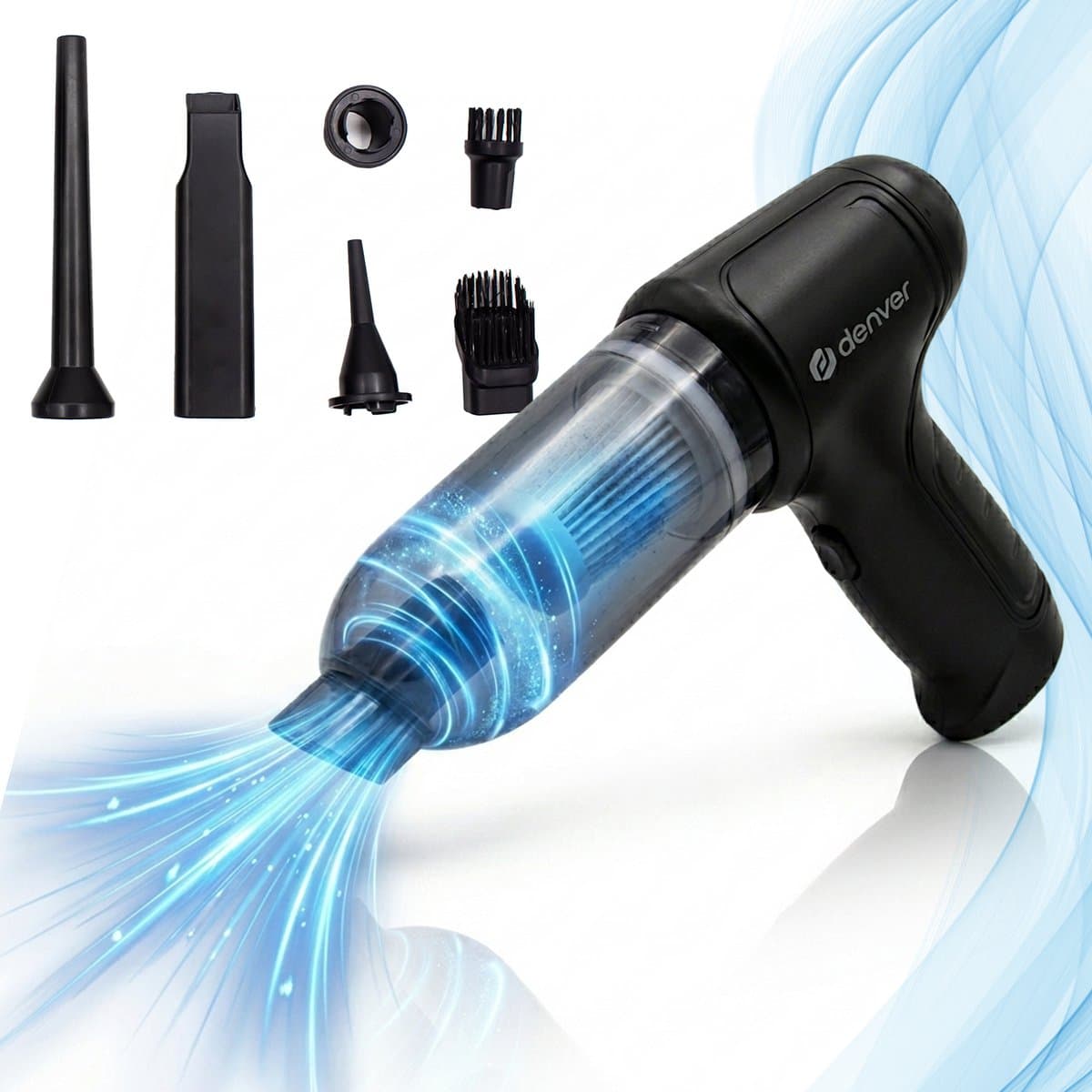 Denver Stofzuiger - Kruimeldief - Auto stofzuiger - Air Duster - 6 opzetstukken - Zuigen en blazen - Handstofzuiger - Stofreiniger - HVC45