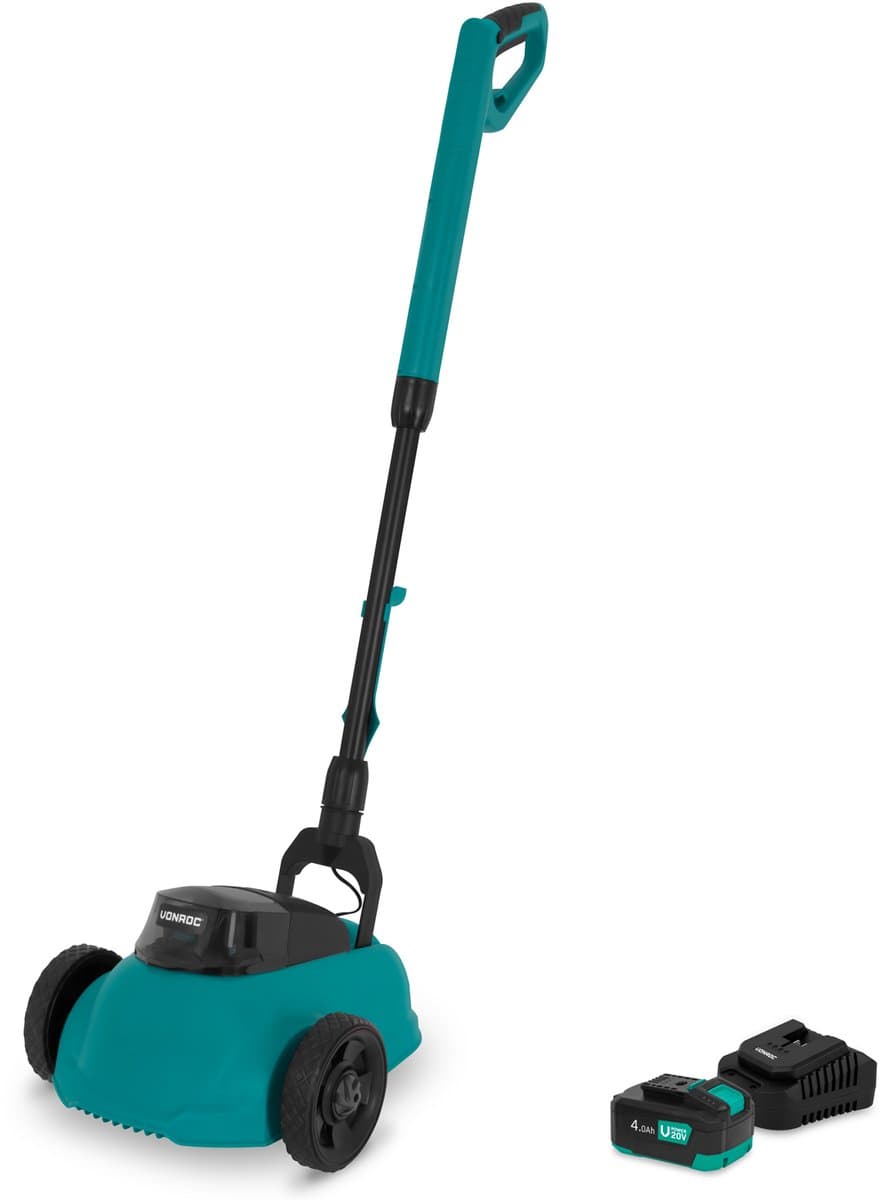 VONROC Mini Elektrische Grasmaaier 20V – 22 cm – Maaien en mulchen in één - Drie instelbare maaihoogtes: 30mm, 40mm, 50mm –- Incl. reinigingstool - Incl. 4.0Ah Accu en lader