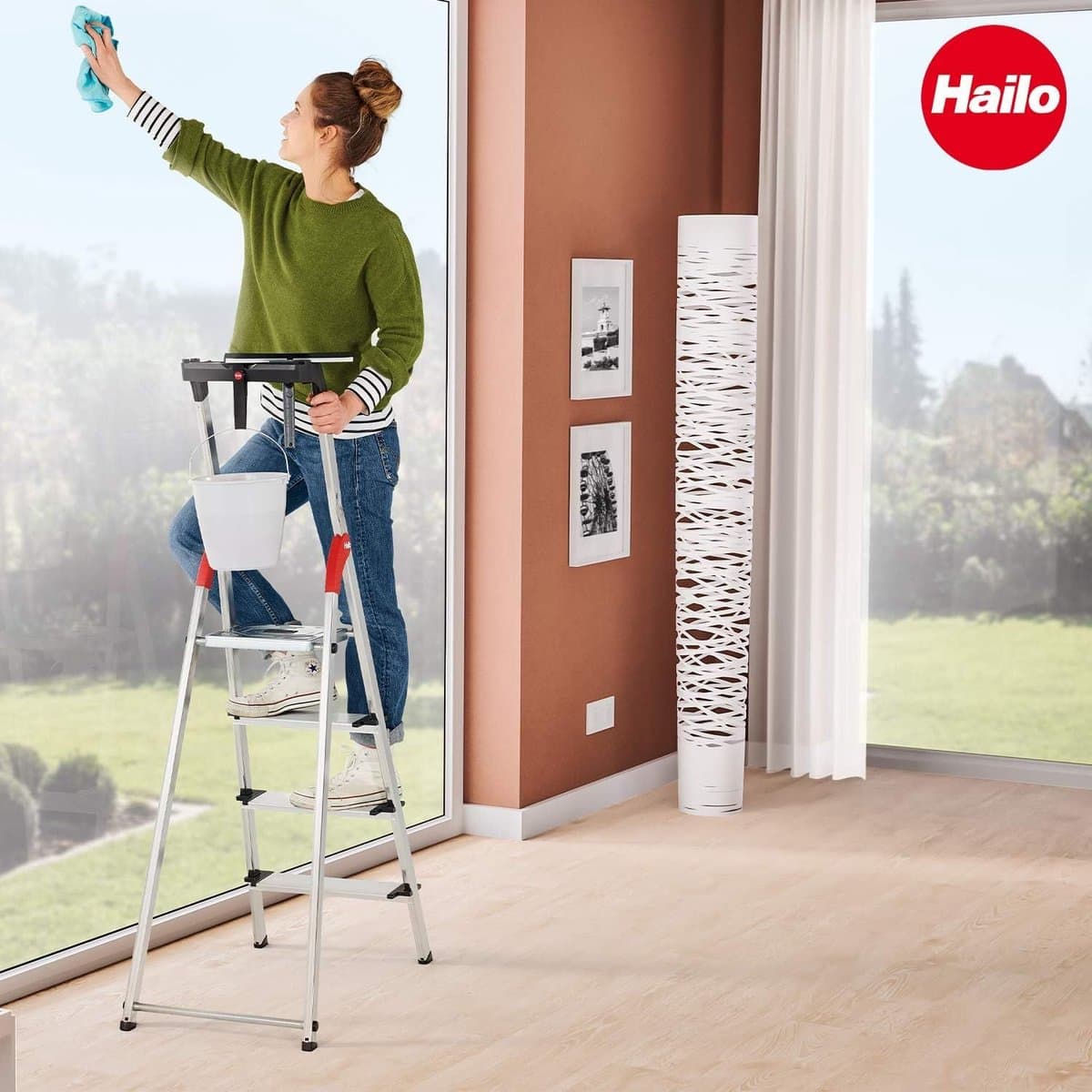 Trapladder Hailo L80, EN 131, met multifunctionele schaal en XXL-treden, tot 150 kg, div. varianten