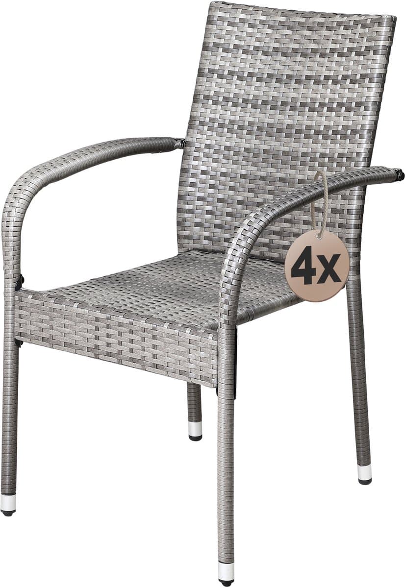 Casaria Tuinstoelen Stapelbaar – Set van 4 – 90x56x60 cm – Grijs