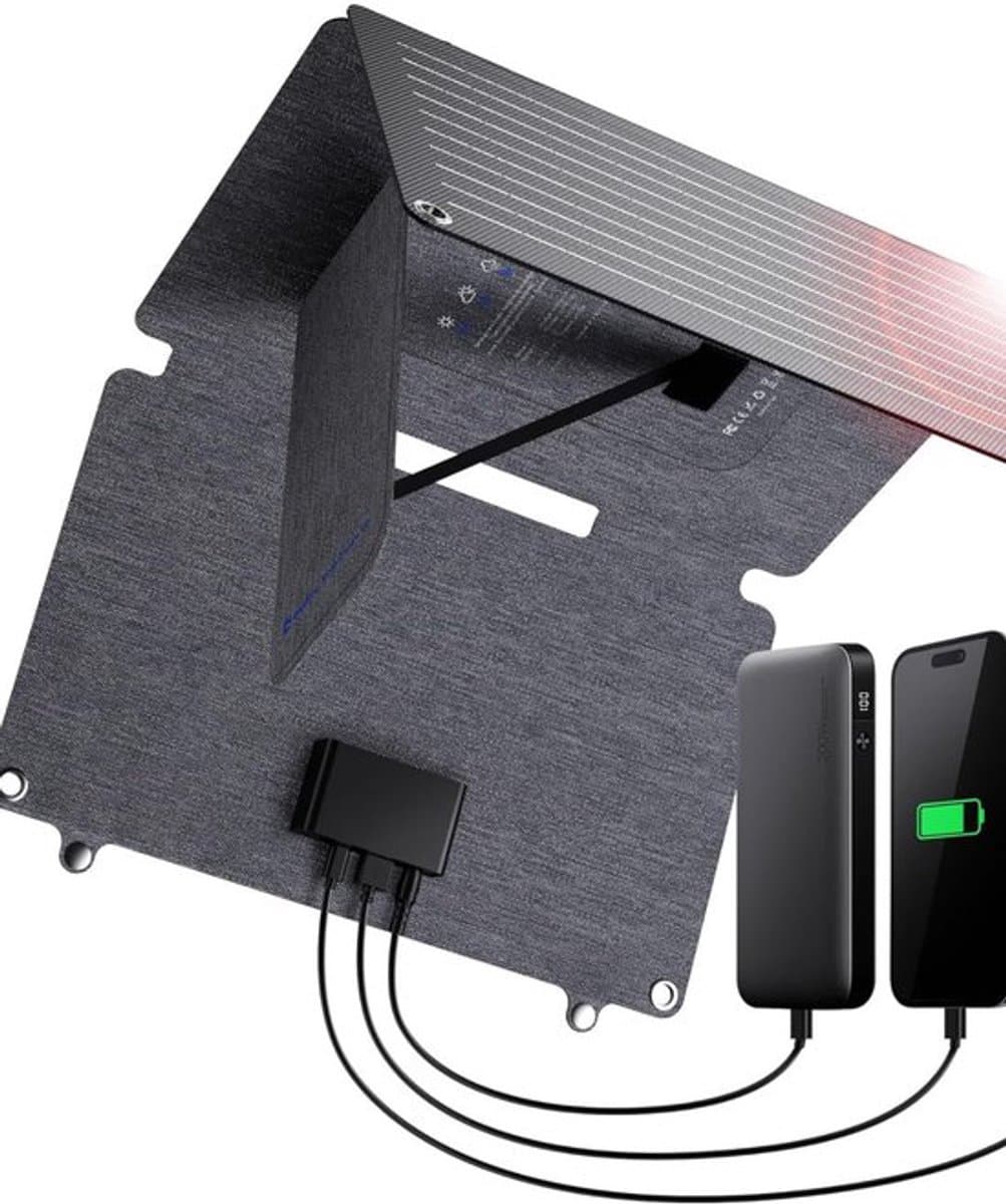 Luxe Draagbaar Zonnepaneel – Solar Charger – Opvouwbaar Zonnepaneel – IP65 Waterdicht – Powerbank – Zwart