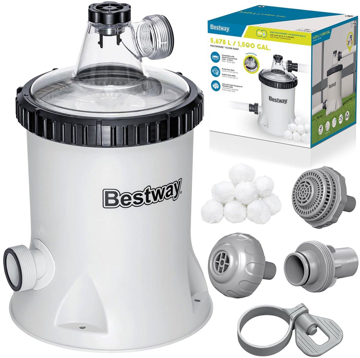 Zwembadfilterpomp 5678 l/u + filterballen Bestway 58870