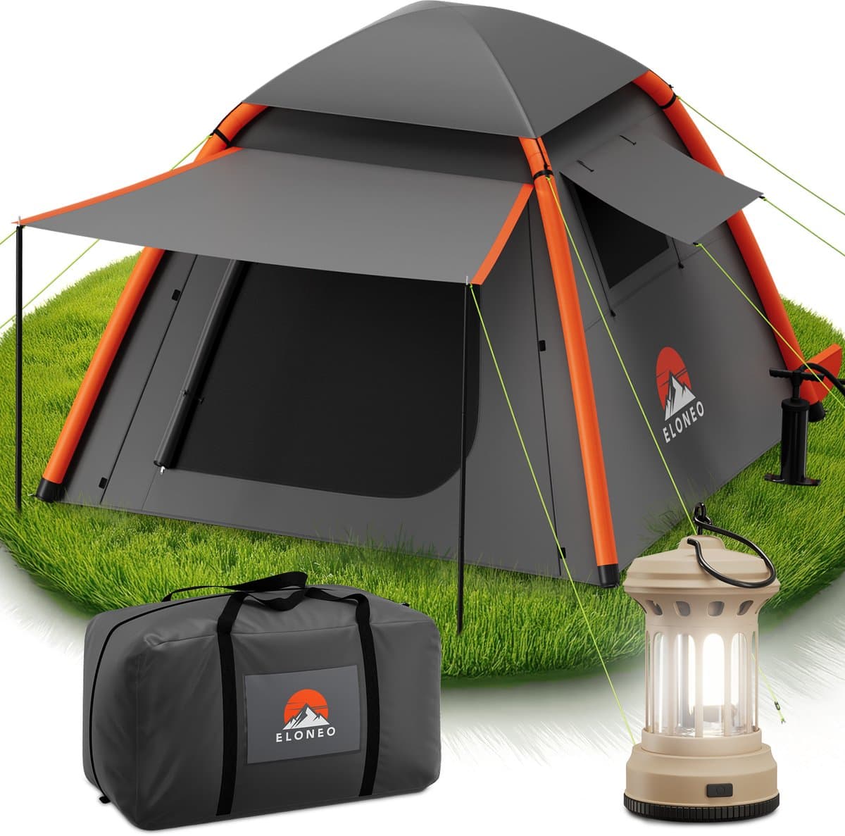 ELONEO Opblaasbare Camping Tent voor 2–4 Personen met Luifel, 250x250x190cm