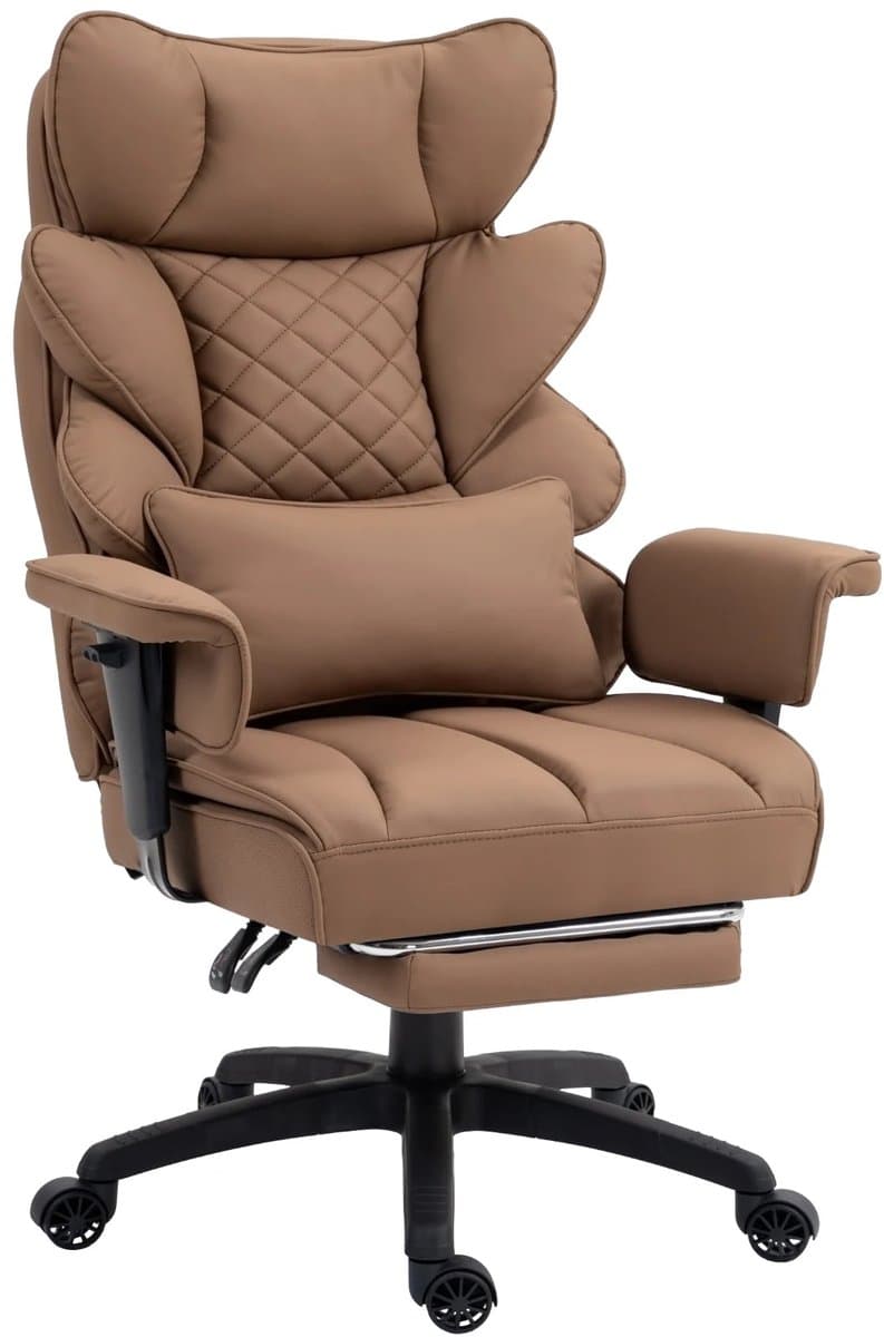 Ergonomische Bureaustoel - Loungestoel - Gamingstoel - met Pocketvering - en Lendensteun - Verstelbare Hoge Rugleuning - Comfortabele Kantoorstoel - met Armleuningen - Draai- en Roldesign - Voor Gaming & Thuiswerken - Bruin