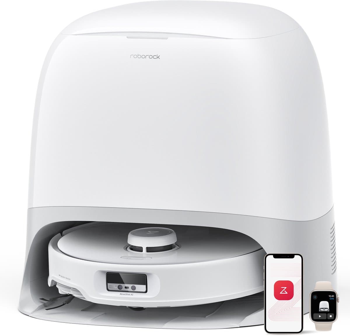 Roborock Qrevo Curv – Robotstofzuiger met dweilfunctie – 18500 Pa zuigkracht – Zelfreinigend dock & AI-navigatie – Dual Anti-Tangle-systeem – AdaptiLift-chassis – 75 ℃ warmwater mopwas – Intelligente vuildetectie & spraakassistent – Wit