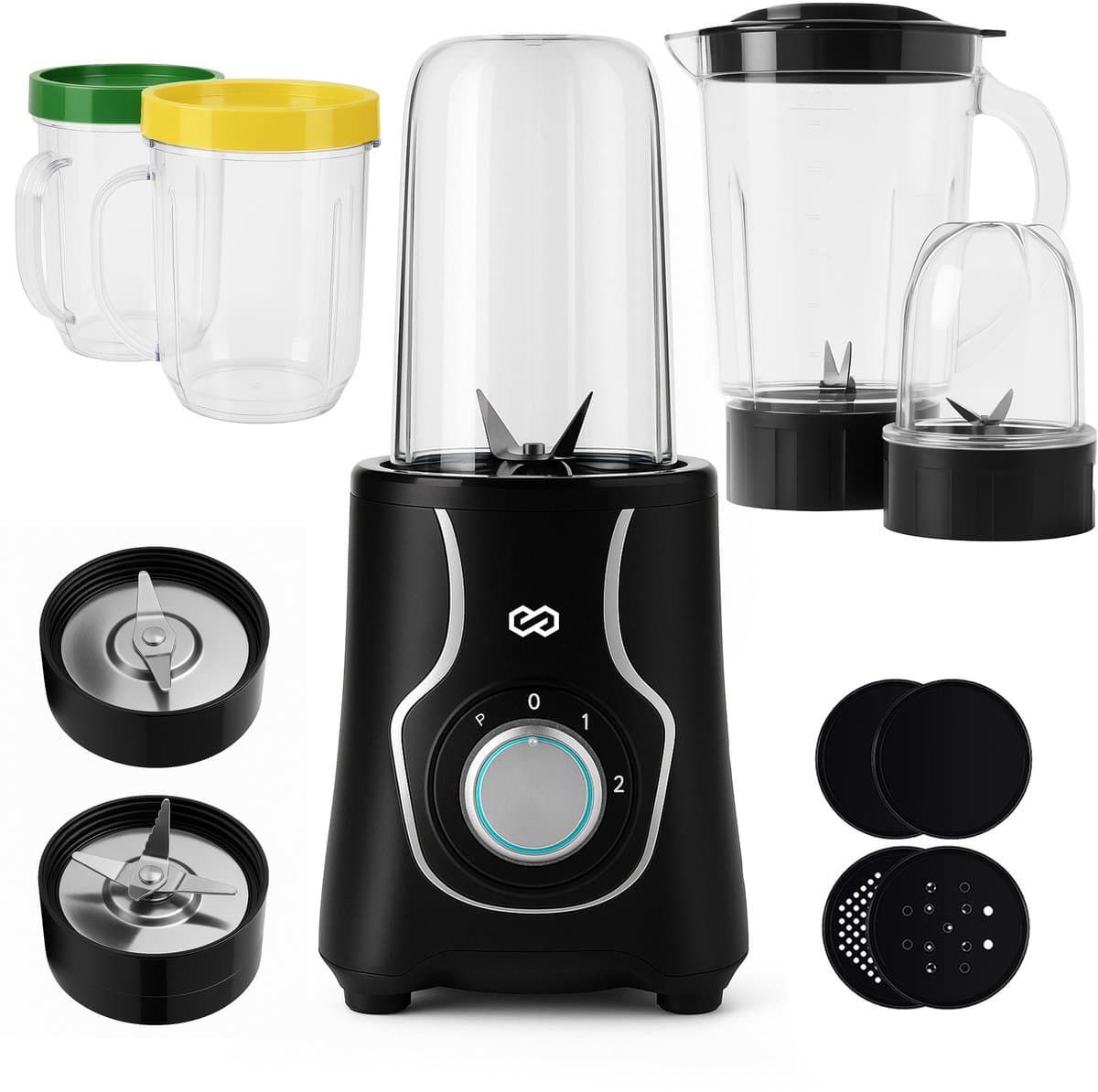 Infinity Goods Blender - Smoothie Maker - 3-in-1 - Blender To Go - 4 Bekers - 1000ML Kan - Mini Blender - Zwart