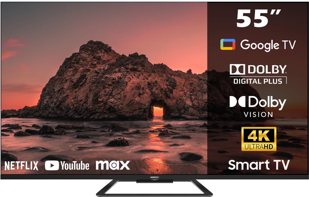 Horizon Smart TV 55 inch QLED - 4K ULTRA HD Televisie - XT Line - Google TV WiFi - Voice Assistant - Frameless Slim Design