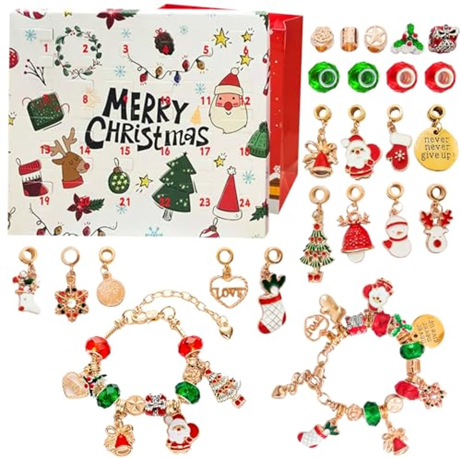 Adventskalender 2026 voor kinderen - Kerstadventskalender 2026 voor meisjes - 24-daagse aftelkalender voor sieraden en cadeaus - Armbandenmaakset