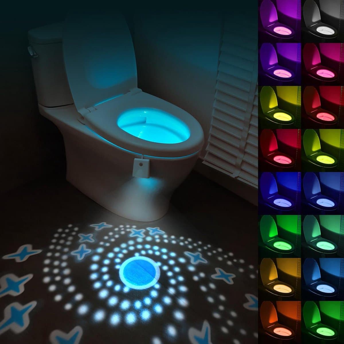Ynkkvre-Toilet Nachtlampje met Bewegingssensor – WC Lamp met 16 Kleuren LED en Projector – Toiletverlichting, Grappig en Praktisch Cadeau