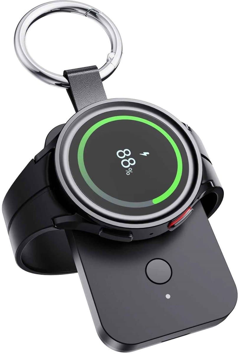 DrPhone SnapDock S – Draagbare Draadloze Smartwatch Oplader 1000mAh Powerbank – Geschikt voor Samsung Galaxy Watch (6/5 Pro/5/5 Classic/4/3/Active 1-2) – Compact & Lichtgewicht – USB-C Ingang – 2-3x Volledig Opladen - Zwart