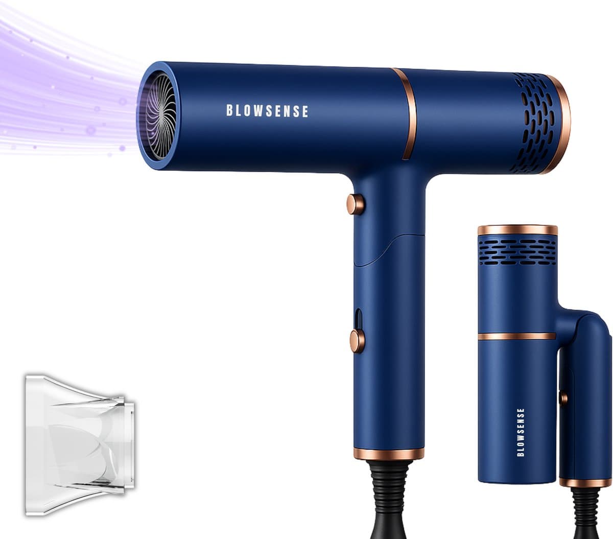 BlowSense® TravelDry - Reisföhn Opvouwbaar - Haardoger Compact - Geschikt voor Reizen - Opvouwbare Föhn - 1400W - Saffier Blauw - 2026 Model