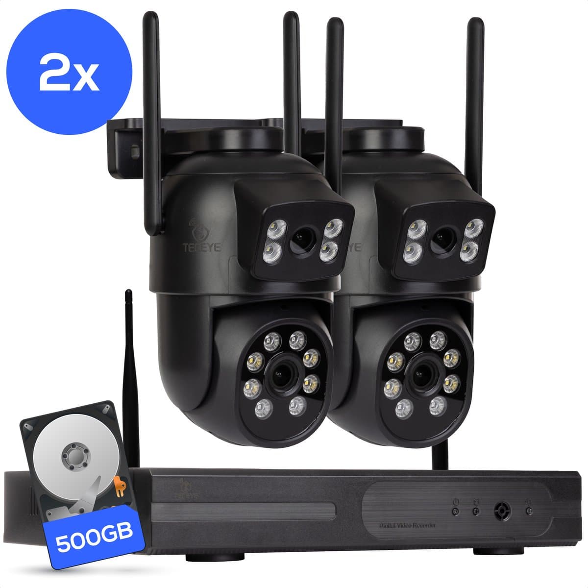 Teceye Dual Camera Beveiliging Set met 2x Wifi IP Camera - Camera Beveiliging Buiten Draadloos, Wifi Beveiligingscamera Set Buiten - Beveiligingscamera - Beveiligingscamera buiten - Beveiligingscamera Draadloos buiten - CCTV Camerasysteem