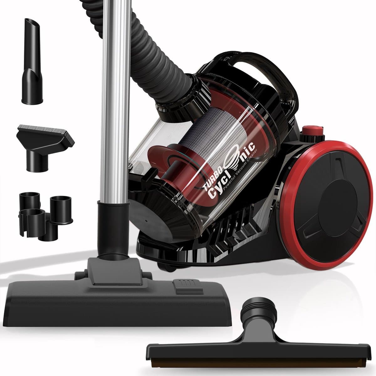 TurboTronic CV07 Stofzuiger zonder zak - Compact Design - Hoge Zuigkracht - Zakloze Stofzuiger - Zwart/Rood