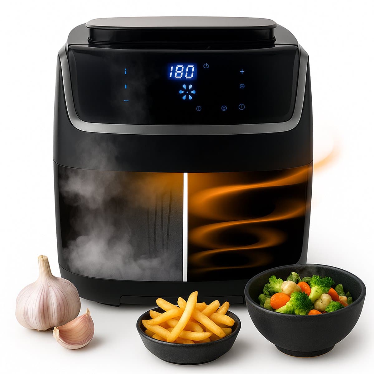 Princess 182080 Steam Airfryer 6,5L – 2-in-1 Stoomoven & Heteluchtfriteuse – 1700W – 8 Programma’s – Digitaal Display – Gezond Koken – Zwart