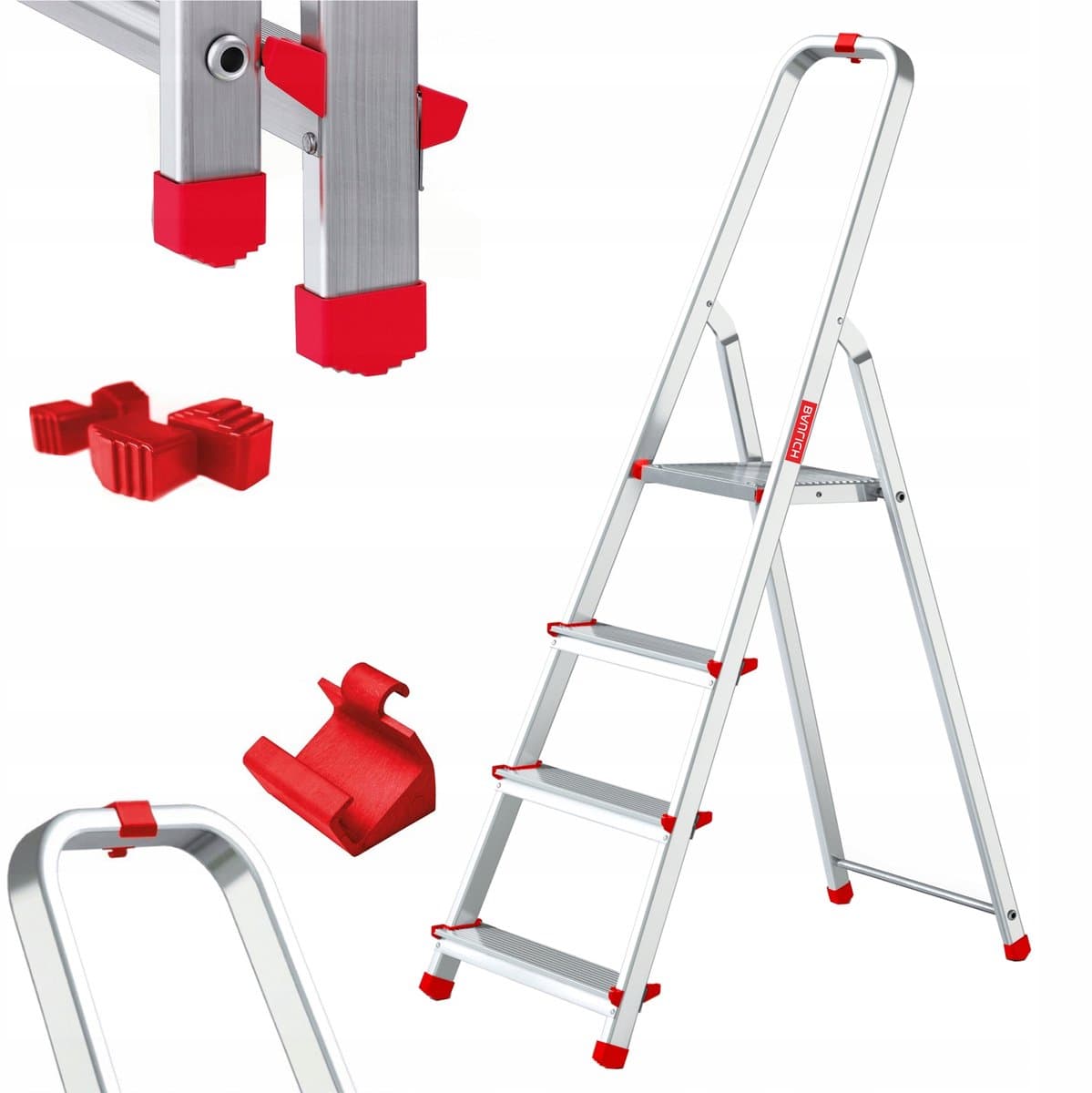 Baulich Opvouwbare aluminium ladder met haak - 4 treden vouwladder met antislip treden - werkhoogte 275 cm, max. 125 kg