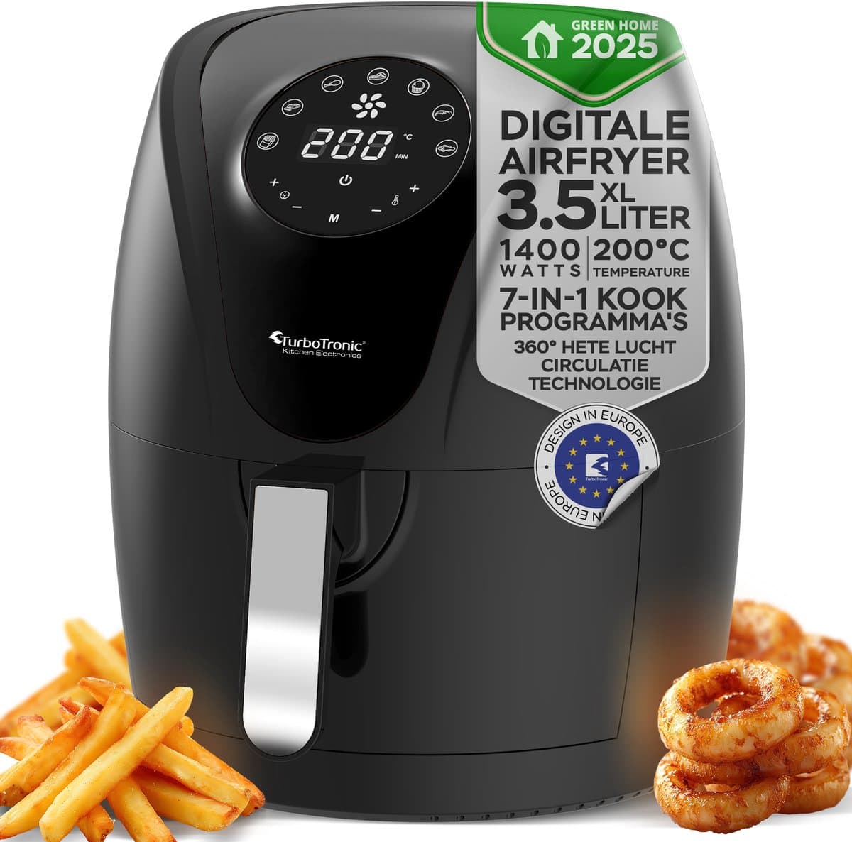 TurboTronic AF9D Digitale Airfryer - Heteluchtfriteuse - 3,5 Liter - Zwart/Zilver