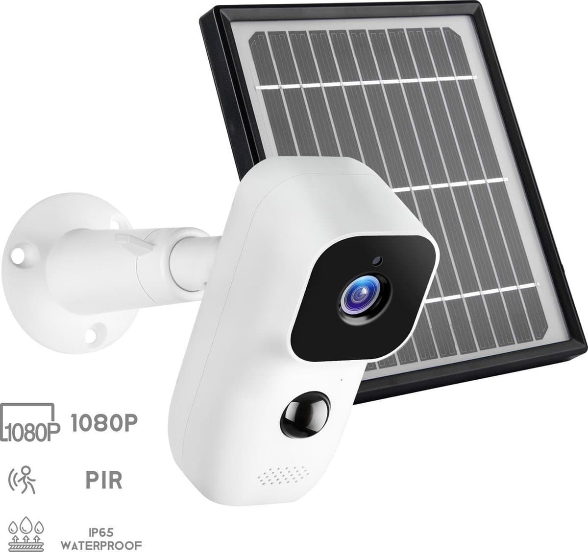 Beveiligingscamera - 100% draadloze Camera - wifi Camera - oplaadbaar met zonne-energie - inclusief zonne-energiepaneel - overal te plaatsen - IP65 weerbestendig - PIR bewegingscensor - SD-kaart ondersteuning of Cloudopslag.