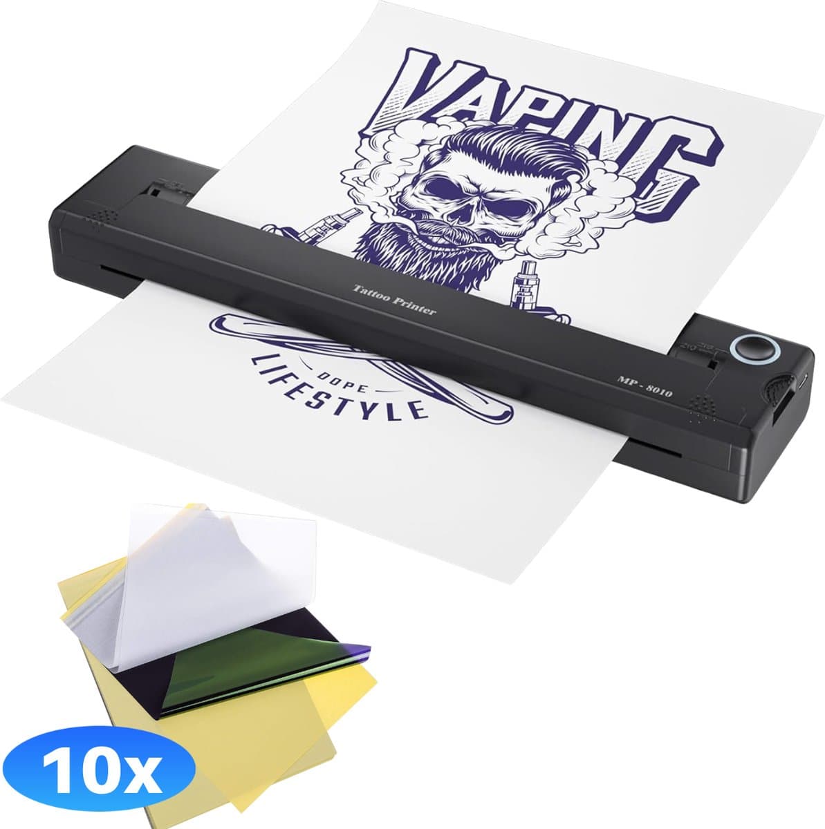 JT Products Draadloze Tattoo Printer Voor Stencils - Incl. 10 Stuks Transferpapier - Thermische Printer - Thermal Mini - A4 Miniprinter met App - Stencil Printer Met Transfer Papier - Thermo Printen - Stencils Printen Machine