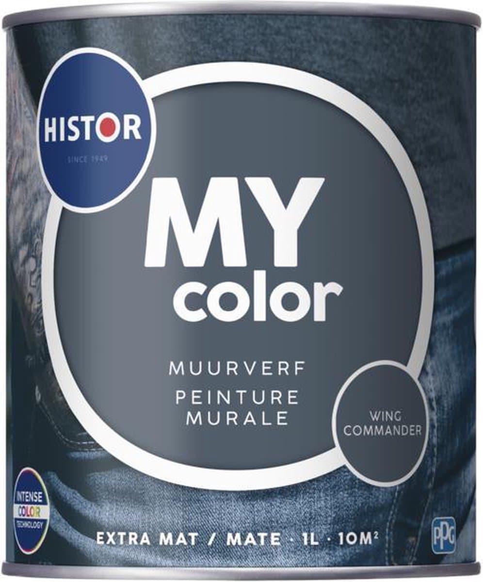 Histor MY Color Muurverf Extra Mat - Reinigbaar - Extra Dekkend - 1L - Wing Commander - Donkergrijs
