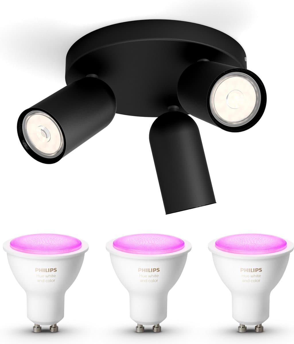 Philips Hue Pongee Opbouwspot (Zwart) - Wit en Gekleurd Licht - Plafondspot met 3 Lichtpunten - GU10 - Hue White and Color Ambiance