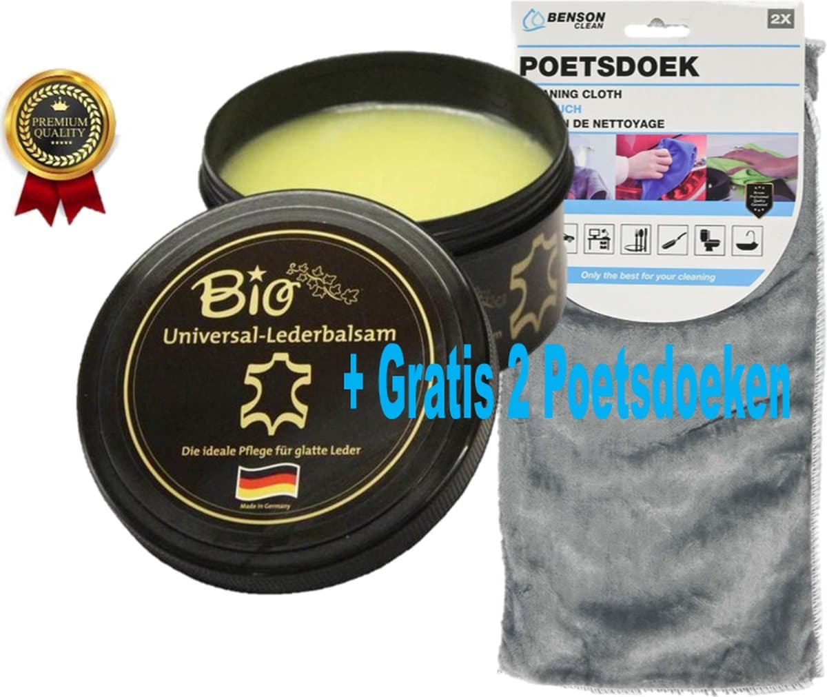 Ledercrème 500 ML - Onderhoud leder - Lederbalsem universeel - Leerbalsem - Leercrème - Ledercrème - Met 2 Poetsdoeken - Lederpoets - Ledervet - Paardrijzadel - Jas - Tas - Motorpak
