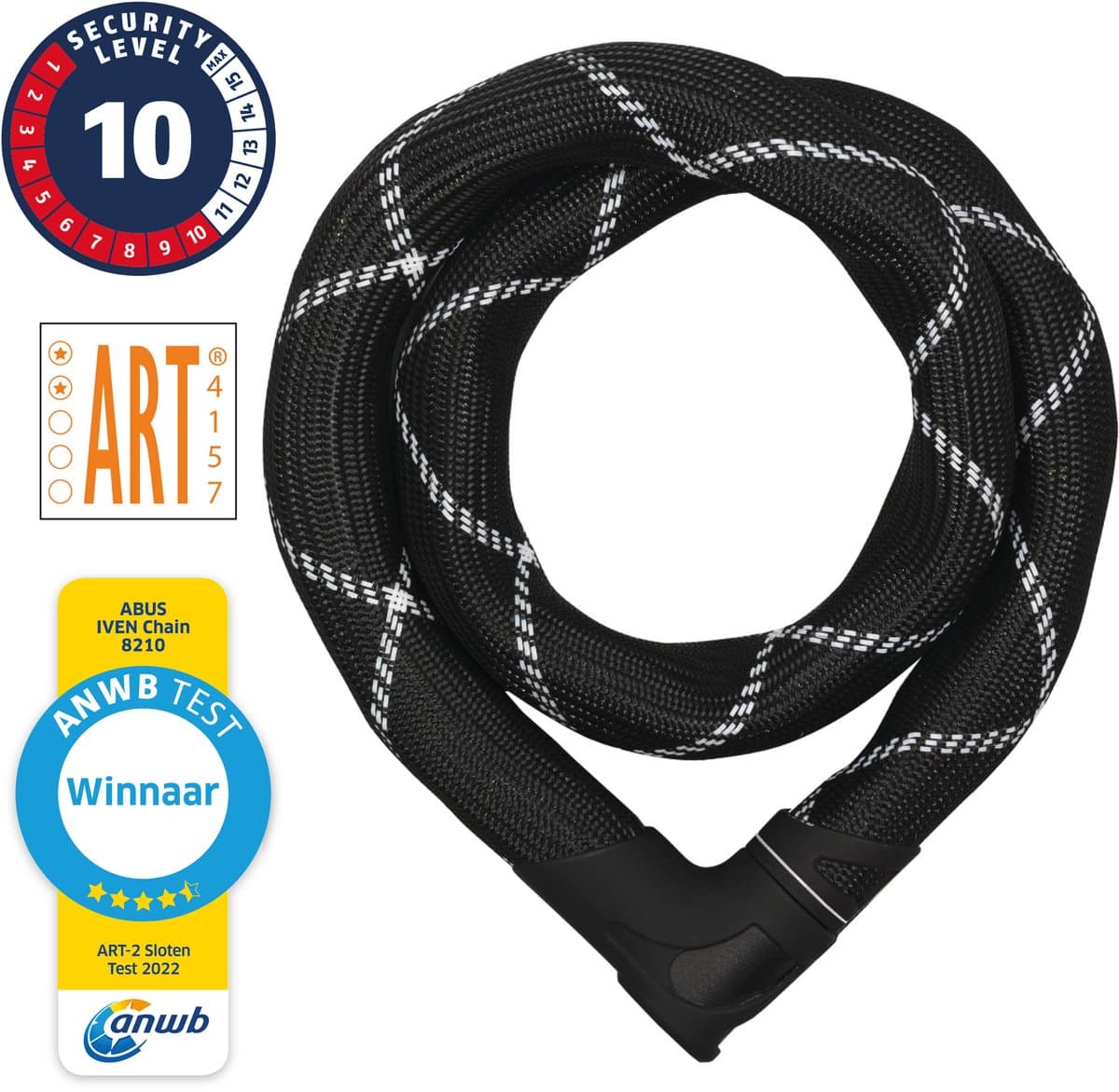 Fietsslot ABUS Kettingslot - IVEN Chain 8210 - Security level 10 - ART 2 zwart - winnaar ANWB slotentest 2022 - 85 cm - Geschikt voor elektrische fietsen en stadsfietsen