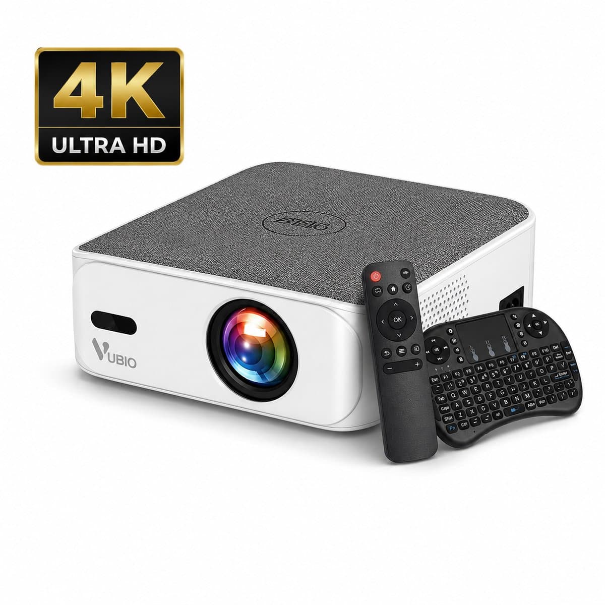 VUBIO Vortex Mini Beamer 4K | ANDROID | WIFI | AI Color Engine | 19200 Lumen | Max 300" | 3D Ready (Anaglyph) | Automatische Keystone | 2 Ingebouwde Speakers | LED Mini Projector