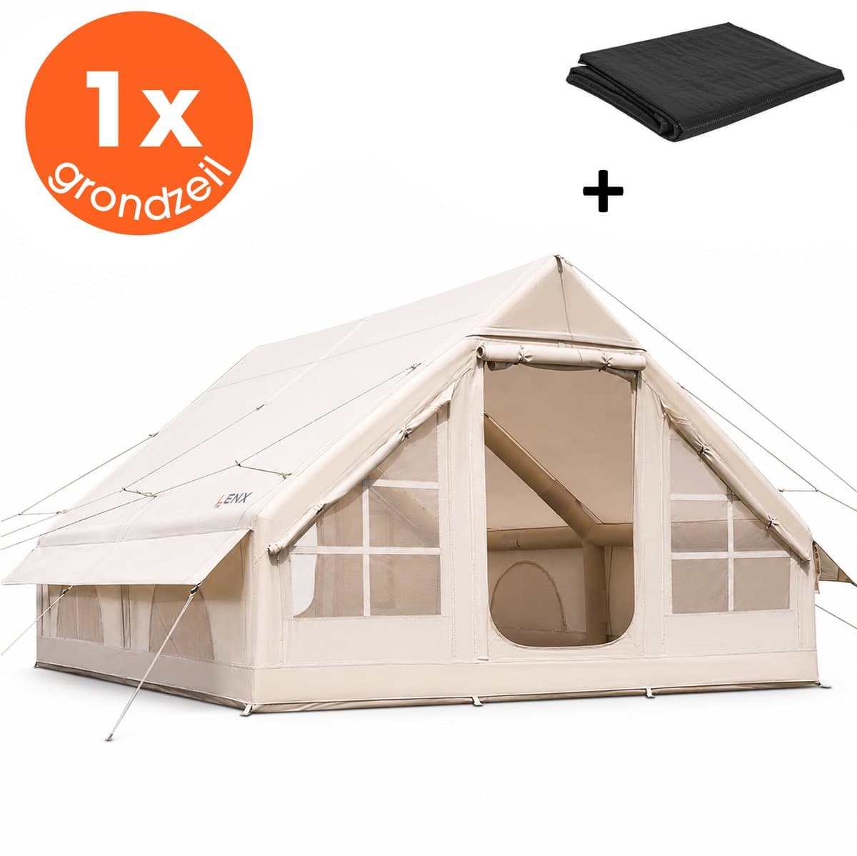 Lenx Opblaasbare Tent 6 tot 8 Personen - 300x400x200cm - Air Tent - Glamping Tent - Waterdicht - Beige - Inclusief Grondzeil 4x5 m - 420d Oxford Stof