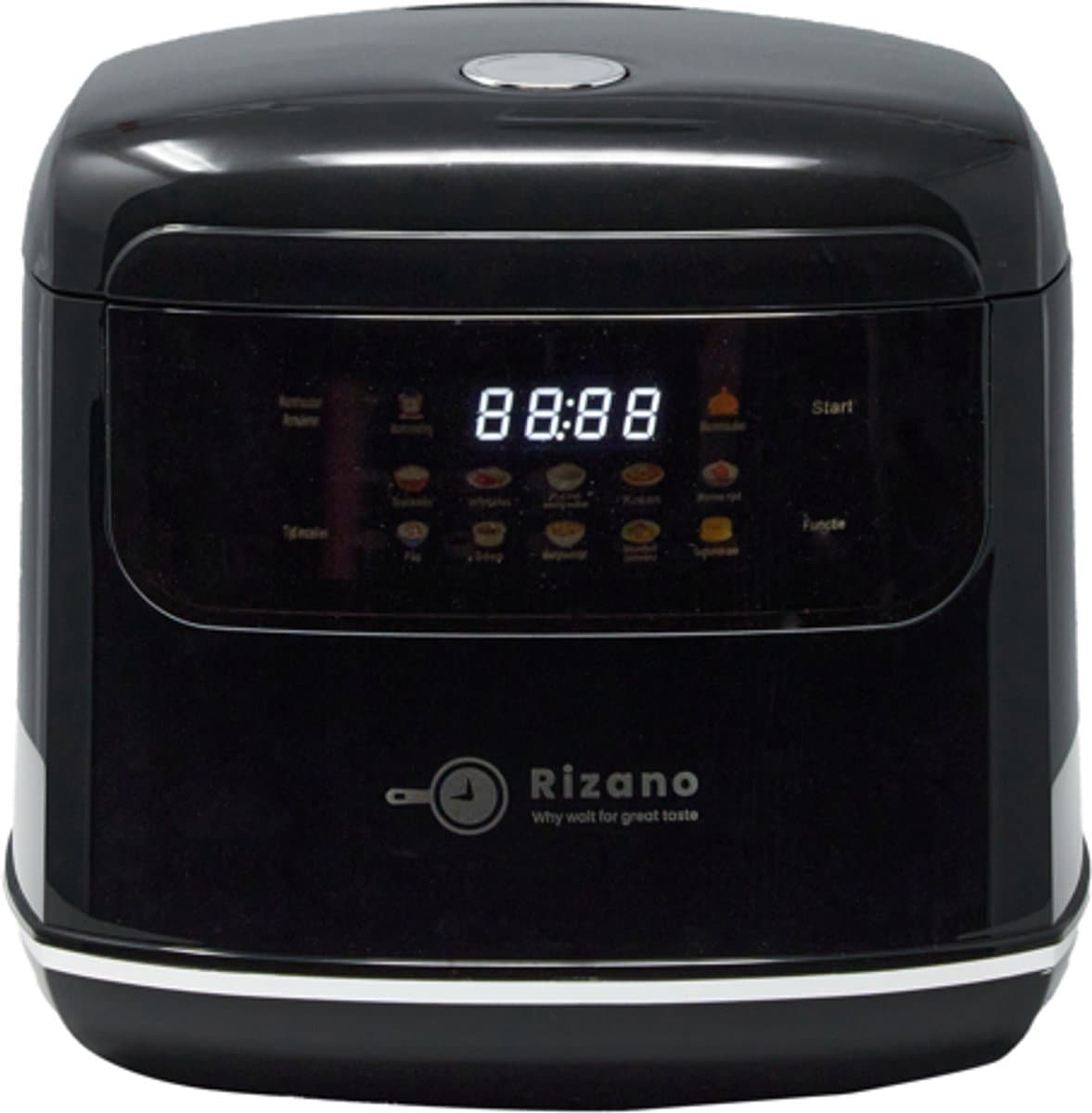 Rizano® Rijstkoker Zwart - 1-4 Personen - Multicooker - Slowcooker - Rice Cooker Klein 2L - Rijststomer - Rijstkoker met Stomer - Soep, Stoofpot & Cake - Anti-aanbak met 3D Warmteverdeling - Touchscreen en 5 Functies