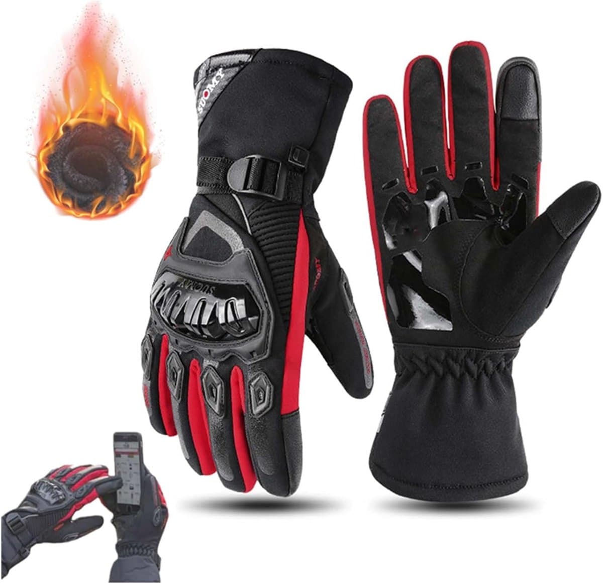 Winter Motorhandschoenen - Heren - Waterdicht Winddicht - Moto Handschoenen - Touchscreen Motorrijden Handschoenen - rood - M