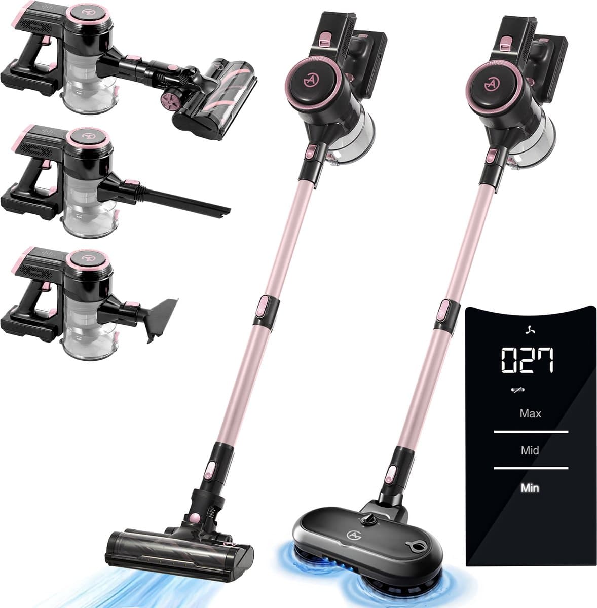 AG4200+ Steelstofzuiger Draadloos – Met Dweilfunctie 2 in 1 – Rose Gold – Krachtige Stofzuiger Zonder Zak – Geschikt voor Dierenharen – Compact & Lichtgewicht Kruimeldief