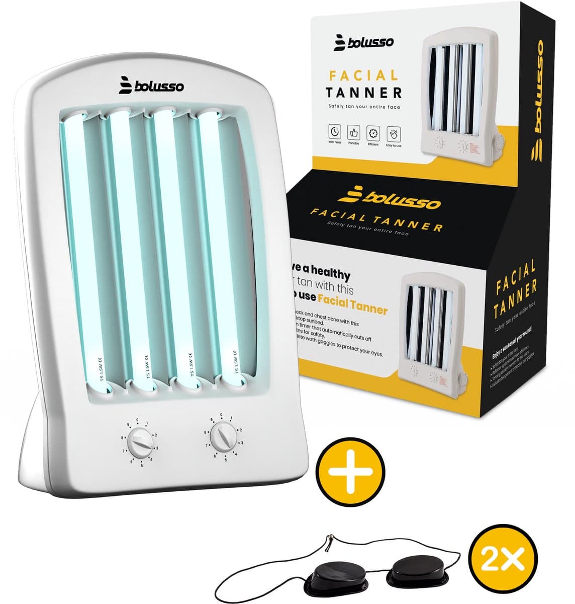 Bolusso Gezichtsbruiner - Gelaatsbruiner incl. 2x Zonnebank Bril - Voor Gezicht en Decolleté - Solarium - Mini Zonnebank - Zelfbruiner Gezicht - Zonnehemel - 2 Kiepstanden