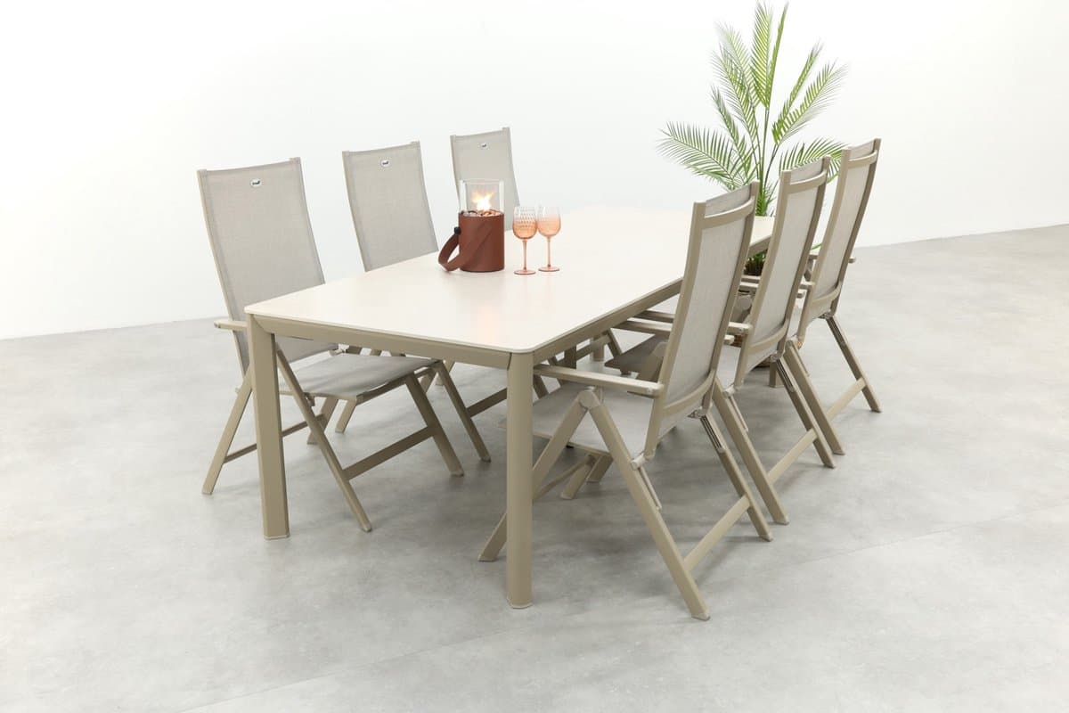 Hartman Napoli/Kyra verstelbare tuinset voor 6 personen 240x100 cm. - Latte