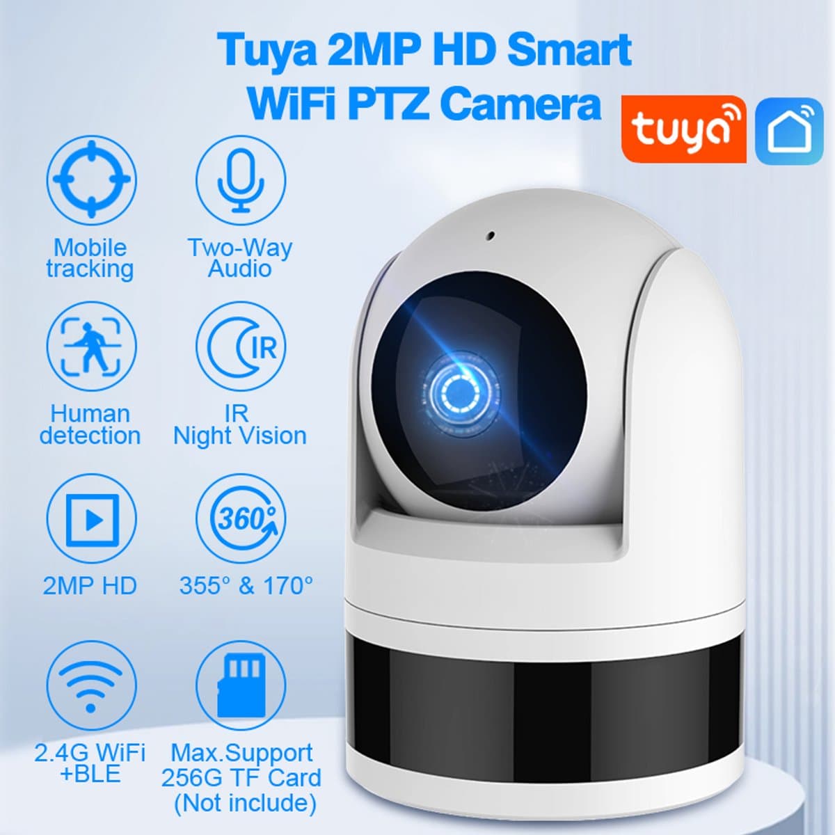 Smartlife + Tuya. Smart IP camera. Full HD camera. Full HD Smart system camera die in staat is om in Full HD kwaliteit beeld uit te zenden naar bijvoorbeeld je telefoon of tablet.