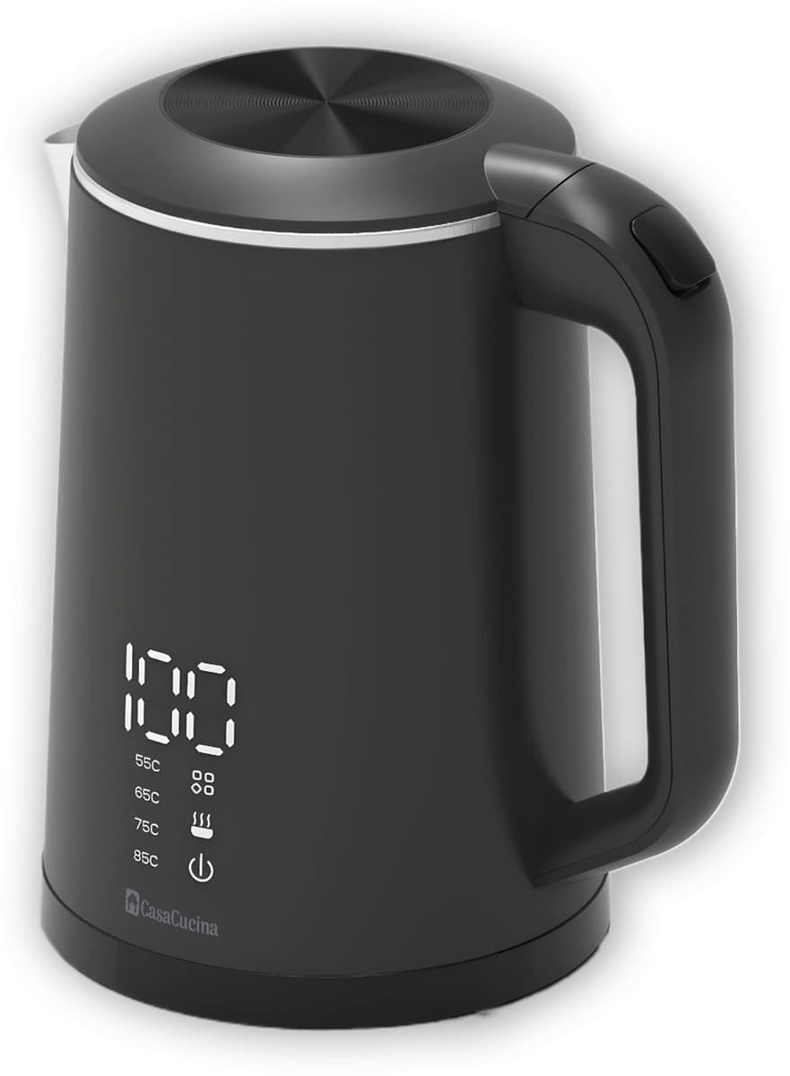 CasaCucina Waterkoker Met Temperatuurregeling - Dubbelwandig Cool-touch - 2200W - 1.7 Liter - Zwart