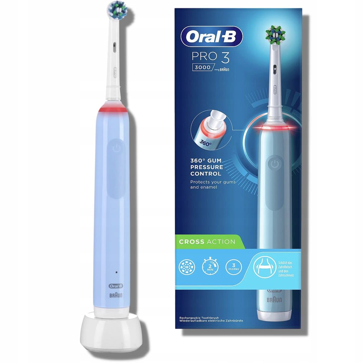 Oral-B Pro 3 3000 - Elektrische Tandenborstel - 3D Technologie - Druksensor - Blauw