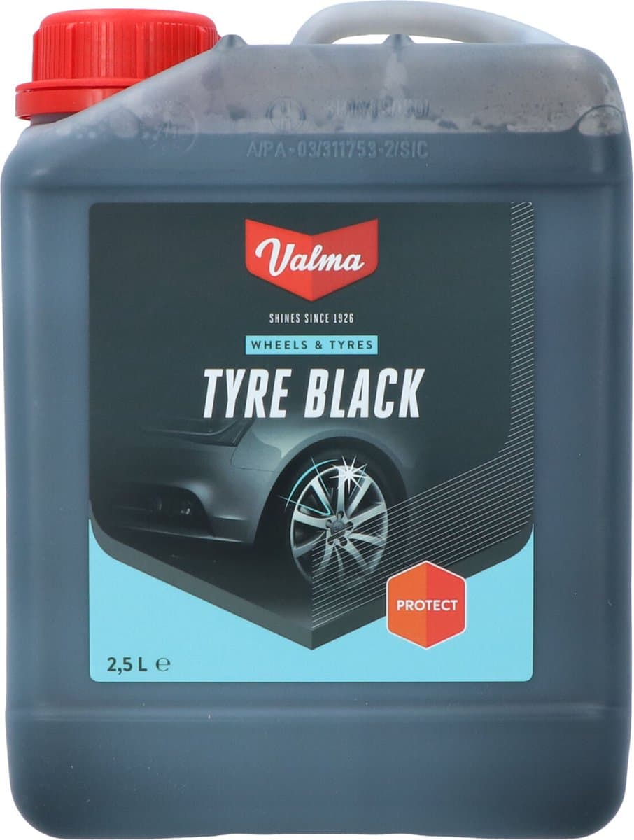 Valma Bandenzwart – Geeft diepzwarte langdurige glans - Voor autobanden of rubberen vloermatten - Oplosmiddelen vrij - 2,5 Liter