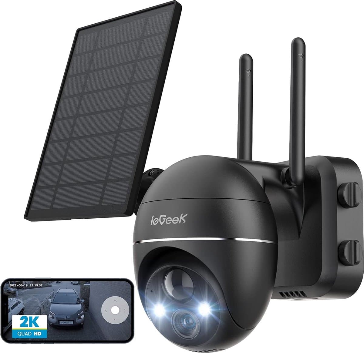 ieGeek 2K PTZ Bewakingscamera Buiten Draadloos met Batterij, Solar WiFi Beveiligingscamera voor thuis met Zonnepaneel en PIR Bewegingsdetectie, Kleuren Nachtzicht CCTV IP Camera Security