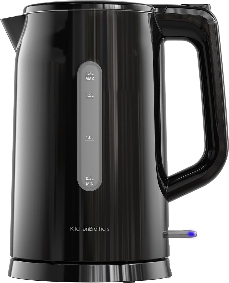 KitchenBrothers Waterkoker - Elektrisch - 1,7 Liter - PFAS- & BPA-vrij - Met Kalkfilter - Dubbelwandig - Cool-touch - Zwart