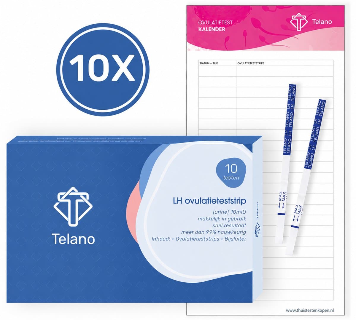 Telano Ovulatietest 10 testen Dipstick Gevoelig - 1x Zwangerschapstest strip - Ovulatiekalender