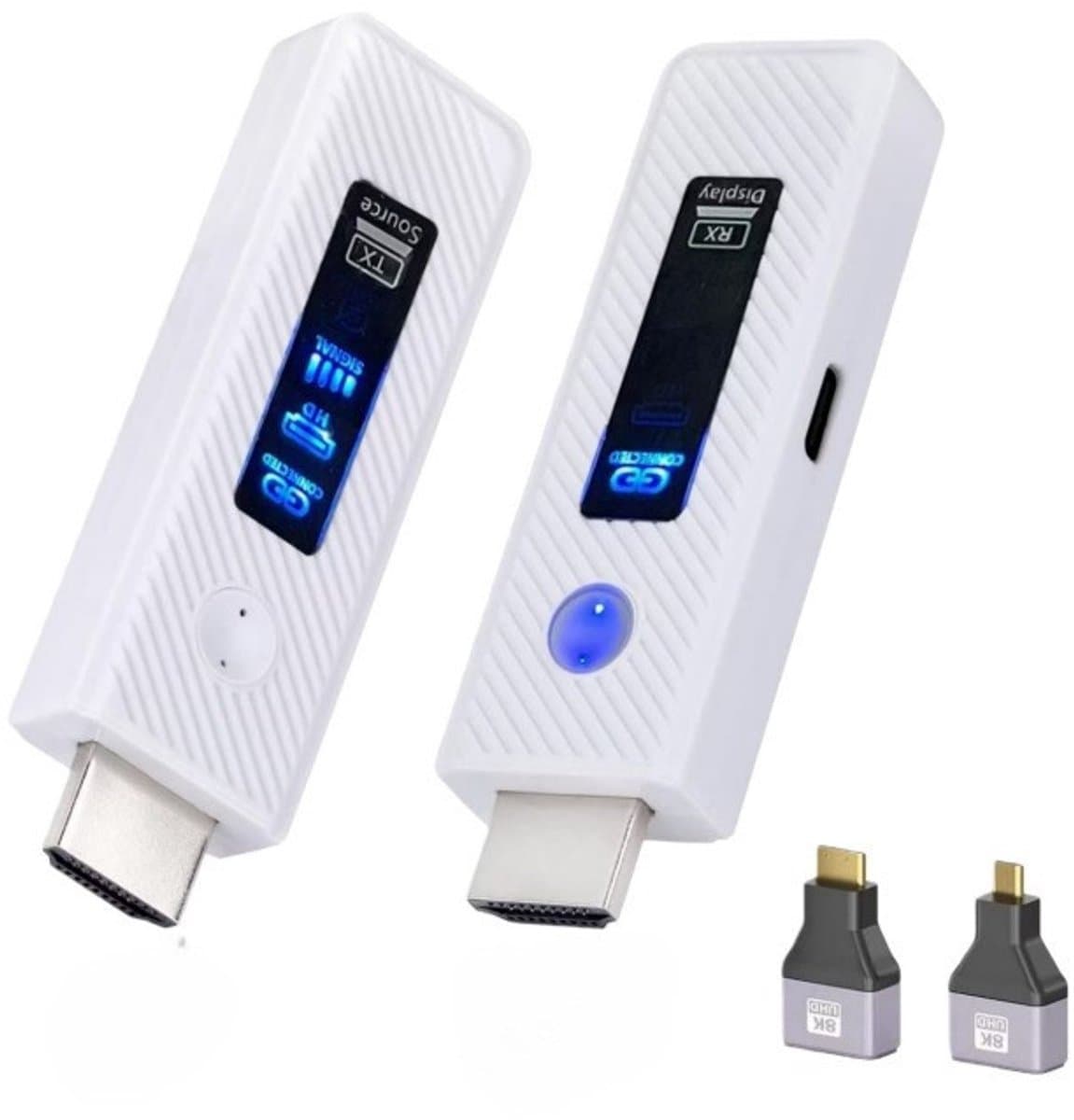 Draadloze HDMI-zender – stabiele transmissie over 196FT – draadloze HDMI-zender-ontvanger met LED-scherm – plug-and-play – zenden van laptop/PC/camera (TX) naar tv/monitor/projector (RX).
