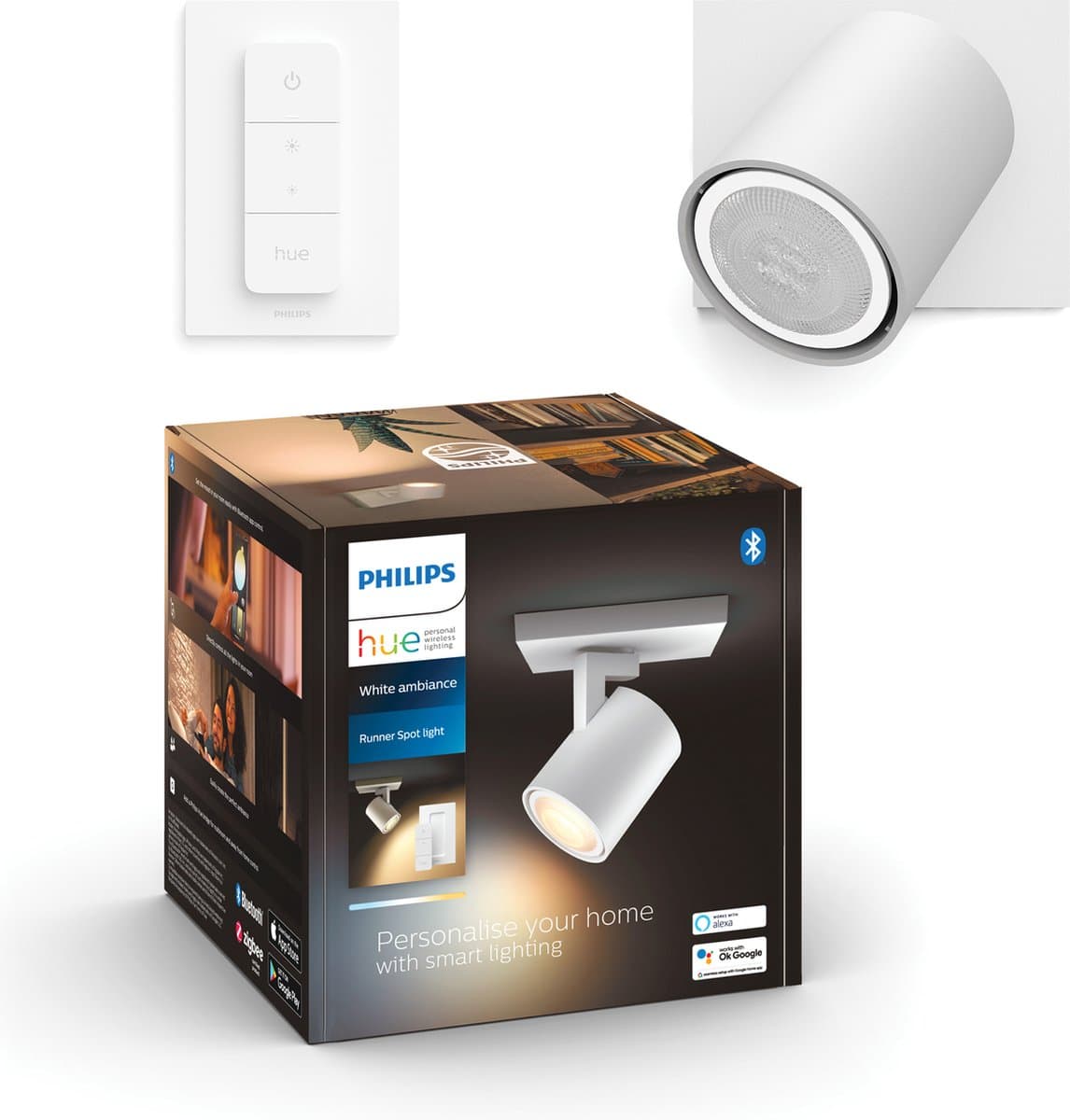 Philips Hue Runner opbouwspot - warm tot koelwit licht - 1-spot - wit - 1 dimmer switch