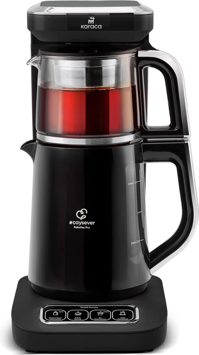 Karaca- Caysever- Robotea pro-Chrome kleur -theemachine- 4 in 1 sprekende automatische theemaker ,waterkoker en filterkoffiezetapparaat, 2500 W, chroom, theemaker, Engelse Versie