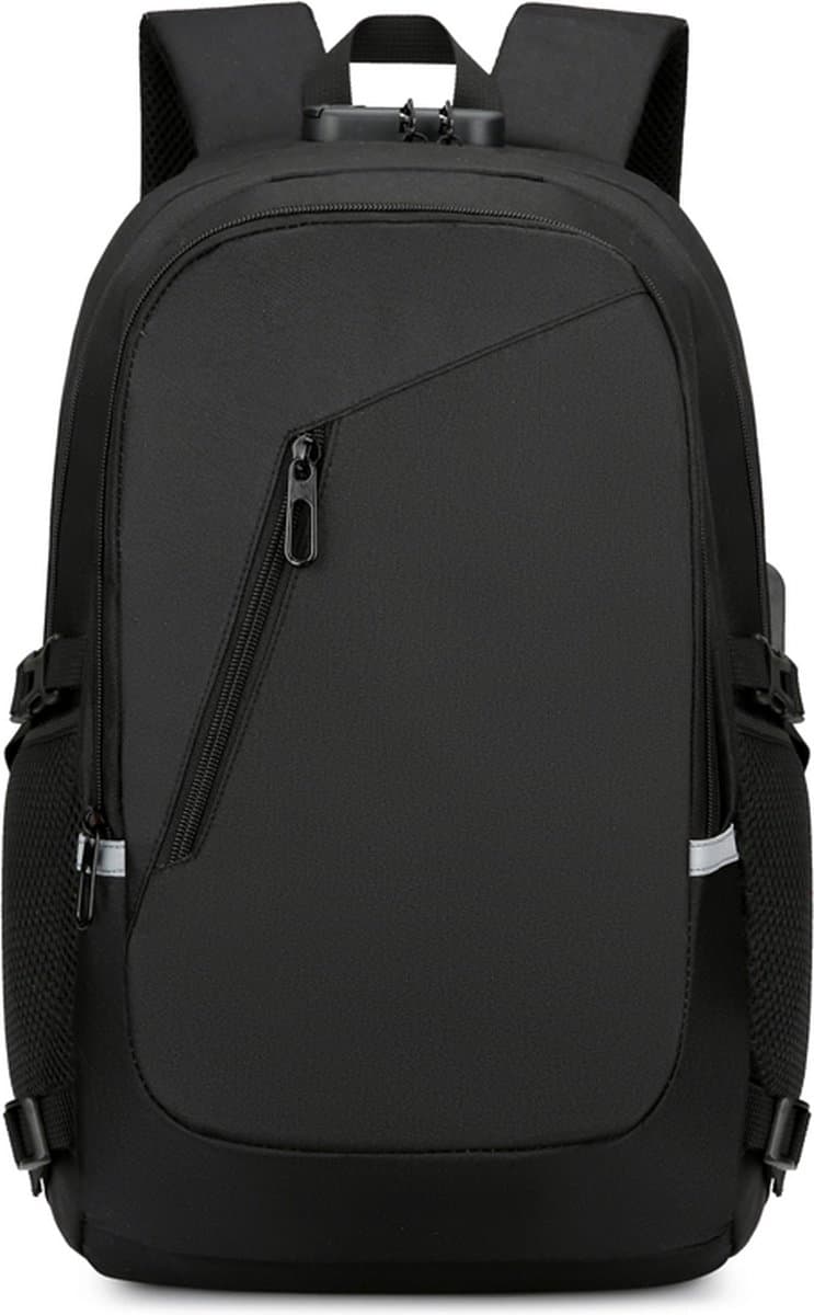 Coverzs Rugtas met Laptopvak (25 L inhoud) - Rugzak voor school of werk - Incl. 15.6 inch laptop vak met bescherming - Compacte Stevige schooltas - Comfortabele backpack - rugtas heren / dames - Inclusief Cijferslot - Zwart