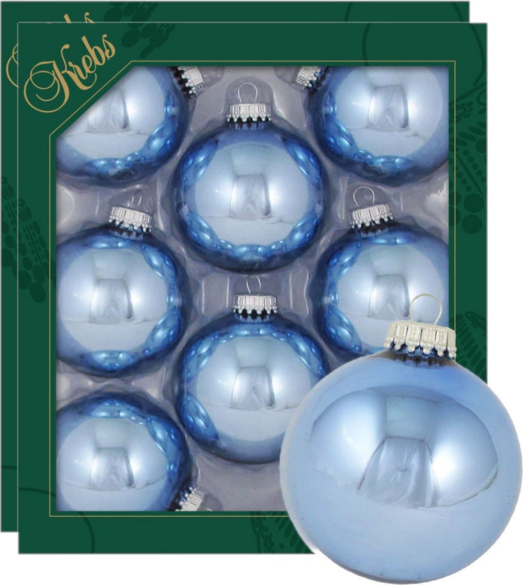 Krebs kerstballen - 16x stuks - lichtblauw - glas - 7 cm - glans