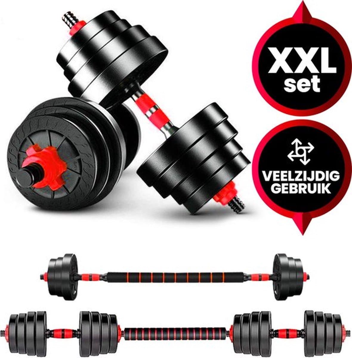 Verstelbare Dumbbell Set tot 20kg – Halterset 2x10kg – 2-in-1 Gewichten – Home Gym - Krachttraining – Viper Sports – Rood