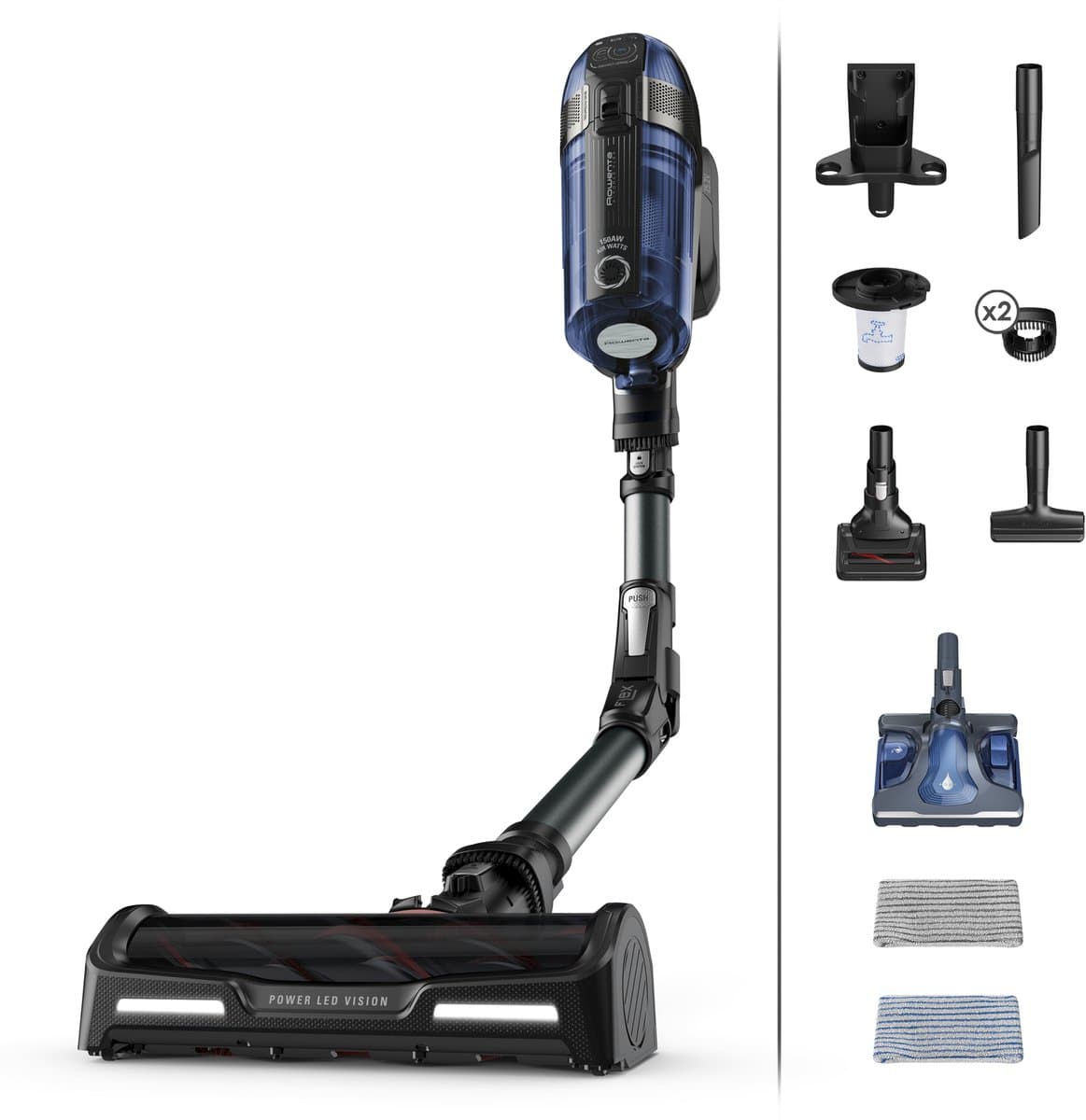 Rowenta X-Force Flex 12.60 RH98C8 - Steelstofzuiger - Draadloos - Met Dweilfunctie - Flexibele Buis - 150 Airwatt - 45 min. gebruikstijd - LED verlichting zuigmond