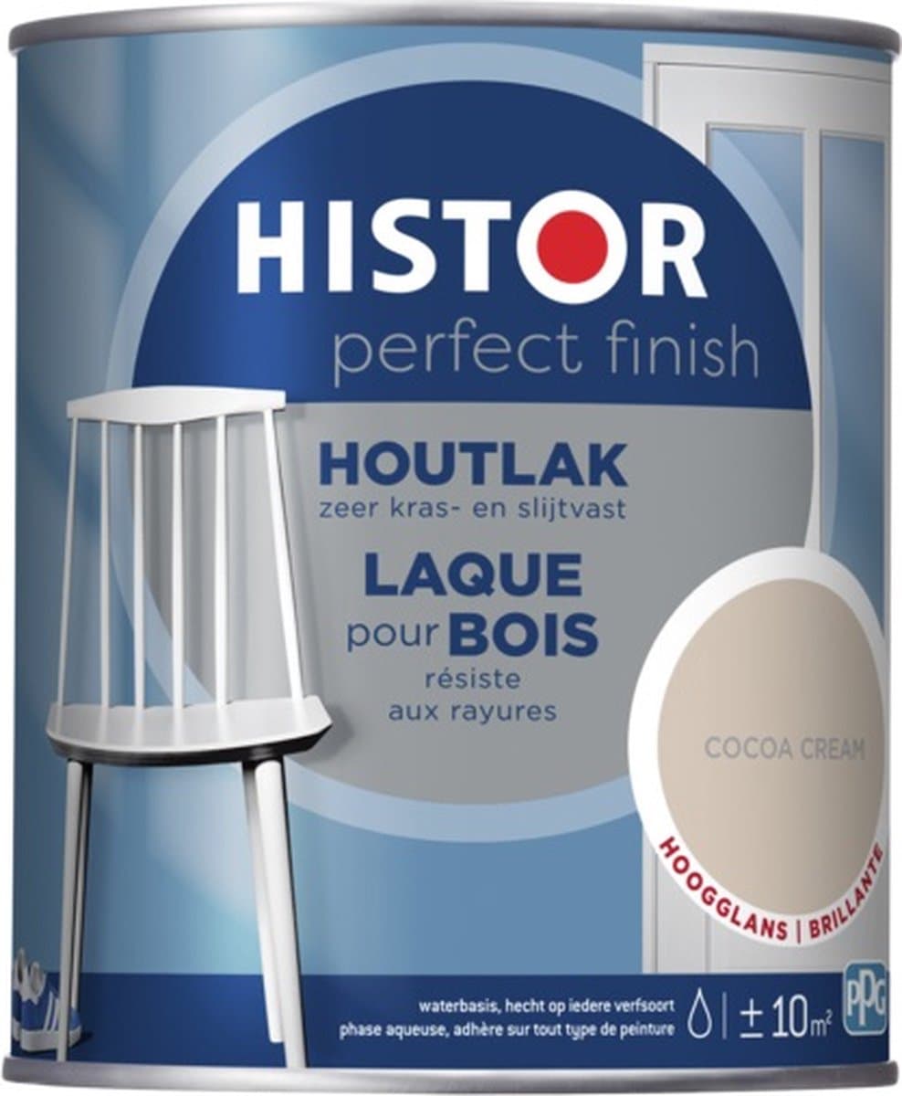 Histor Perfect Finish Houtlak Hoogglans - Krasvast & Slijtvast - Dekkend - 0.75L - Cacoa Cream - Beige